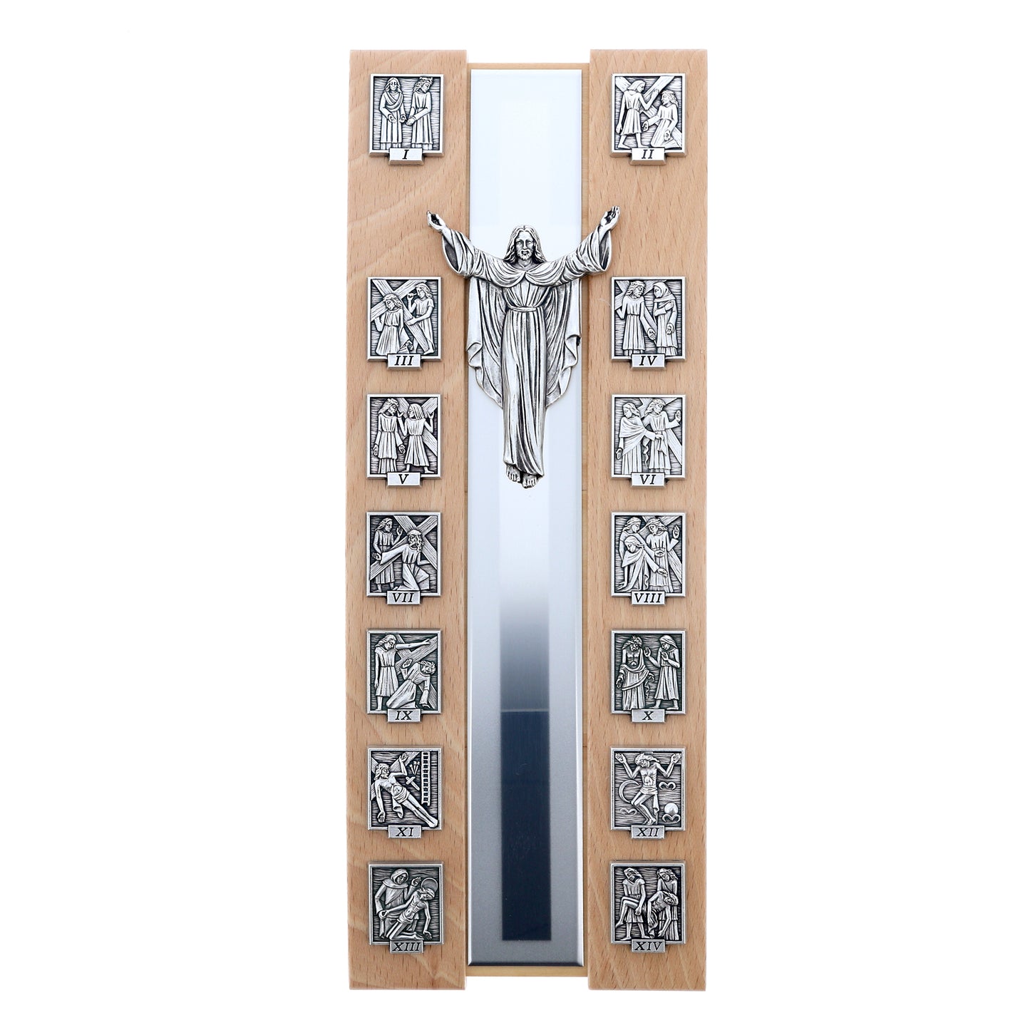Via Crucis da appoggio in legno verniciato. Altezza 30 cm