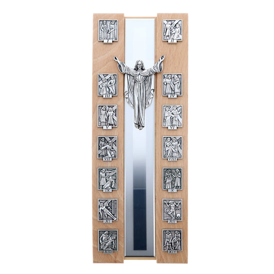 Via Crucis da appoggio in legno verniciato. Altezza 30 cm
