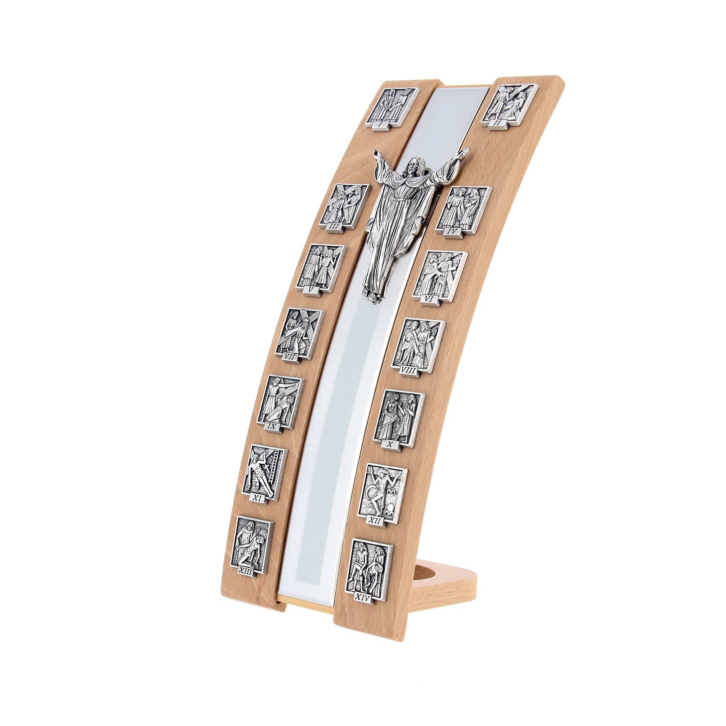 Via Crucis da appoggio in legno verniciato. Altezza 30 cm