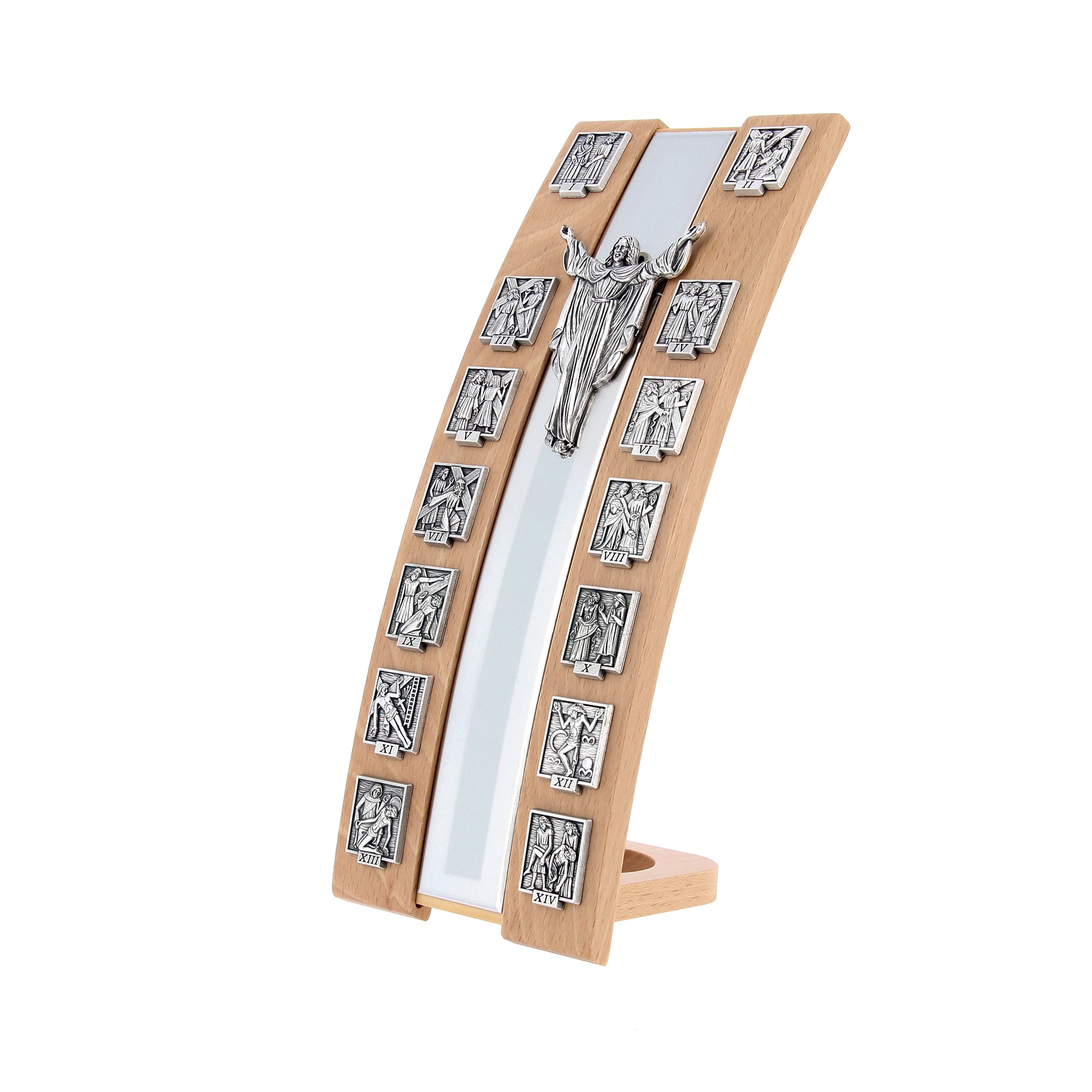 Via Crucis da appoggio in legno verniciato. Altezza 30 cm