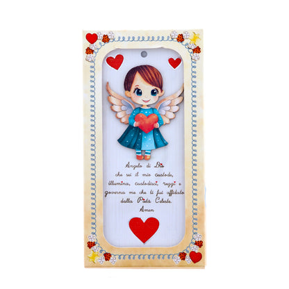 Quadro in legno Angelo con preghiera Angelo di Dio. Altezza 18 cm