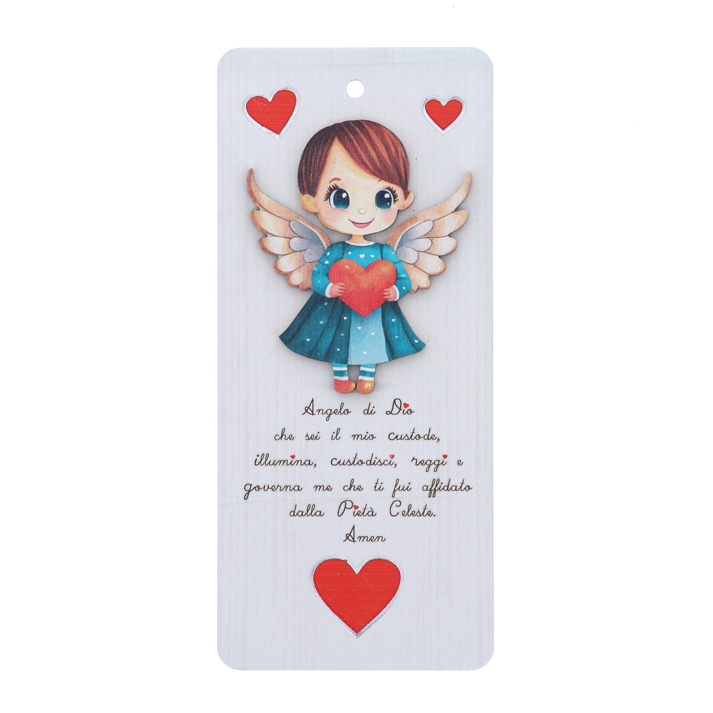 Quadro in legno Angelo con preghiera Angelo di Dio. Altezza 18 cm