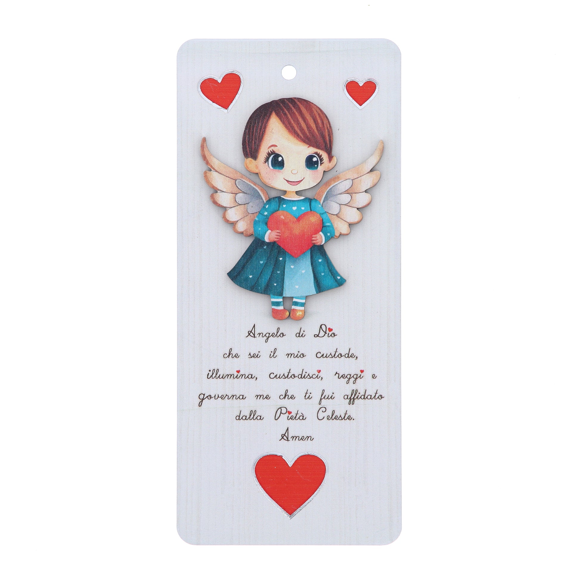 Quadro in legno Angelo con preghiera Angelo di Dio. Altezza 18 cm