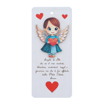 Quadro in legno Angelo con preghiera Angelo di Dio. Altezza 18 cm