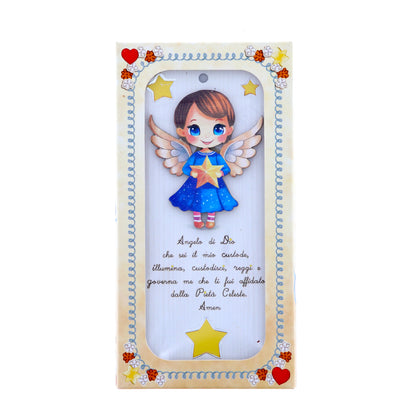 Quadro in legno Angelo con preghiera Angelo di Dio. Altezza 18 cm