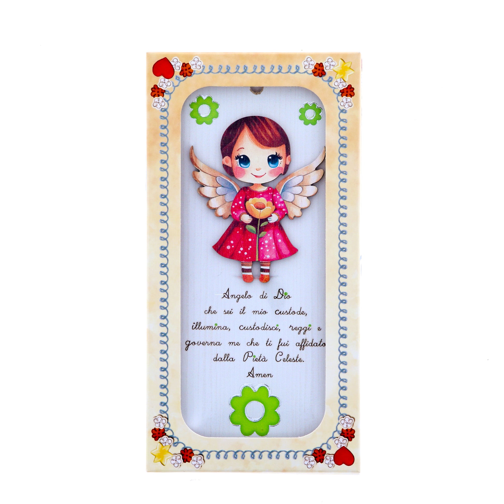 Quadro in legno Angelo con preghiera Angelo di Dio. Altezza 18 cm