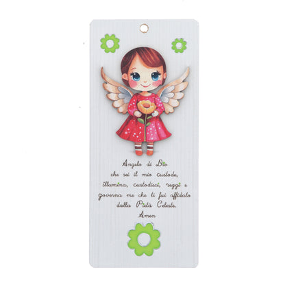 Quadro in legno Angelo con preghiera Angelo di Dio. Altezza 18 cm