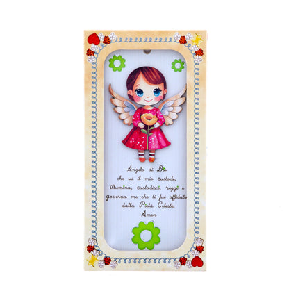 Quadro in legno Angelo con preghiera Angelo di Dio. Altezza 18 cm