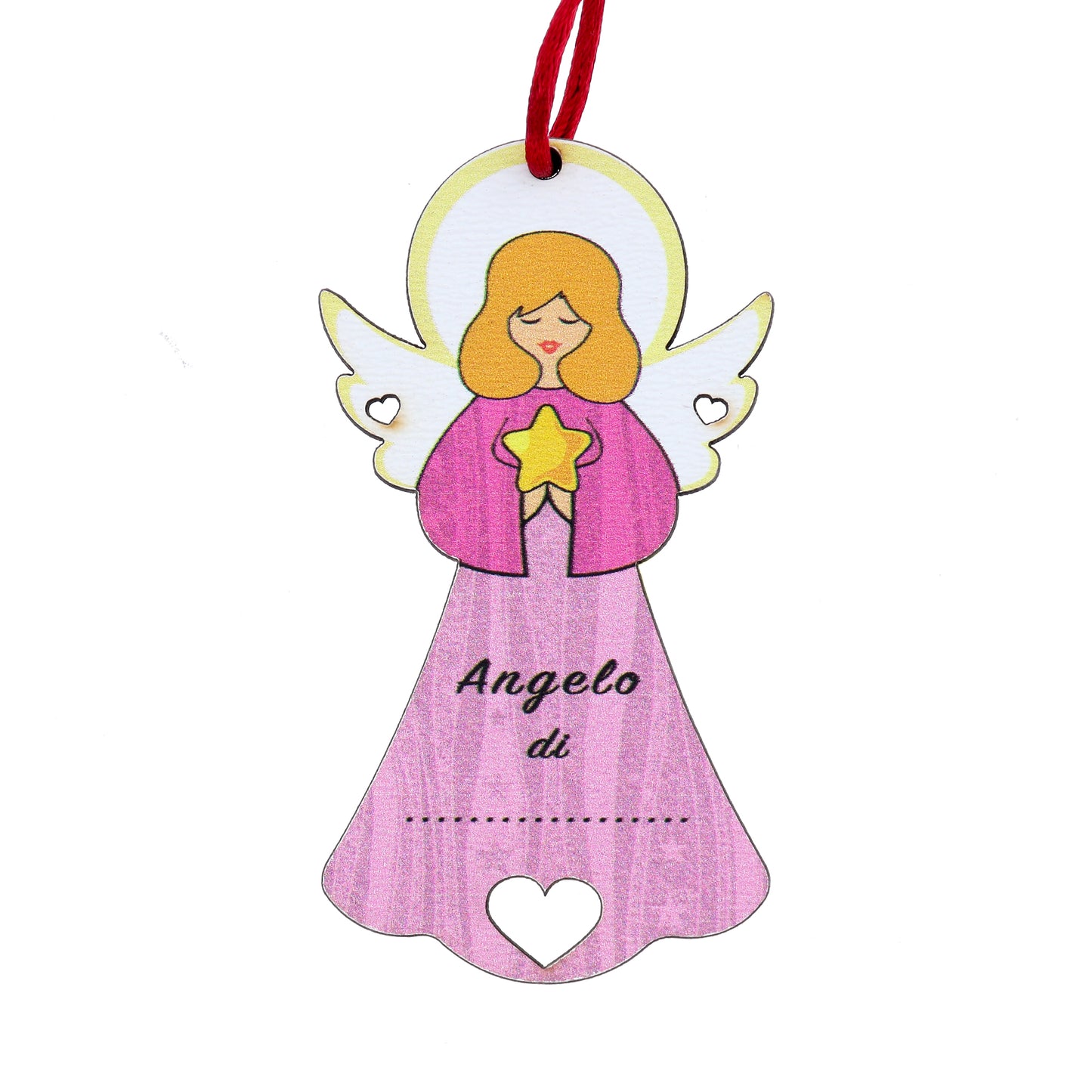 Angelo personalizzabile rosa con magnete e cordoncino 9x5 cm
