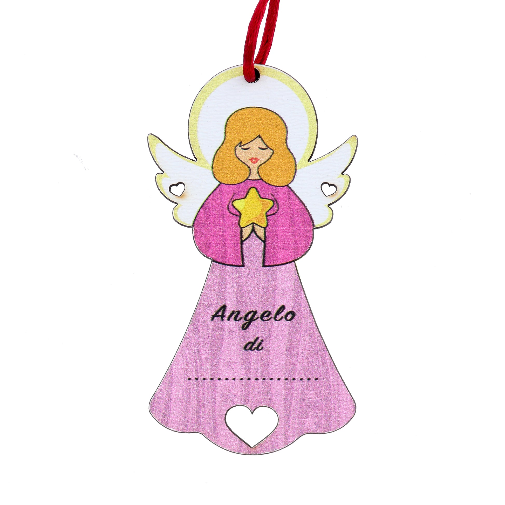 Angelo personalizzabile rosa con magnete e cordoncino 9x5 cm