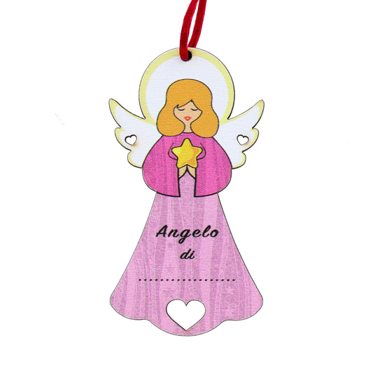 Angelo personalizzabile rosa con magnete e cordoncino 9x5 cm