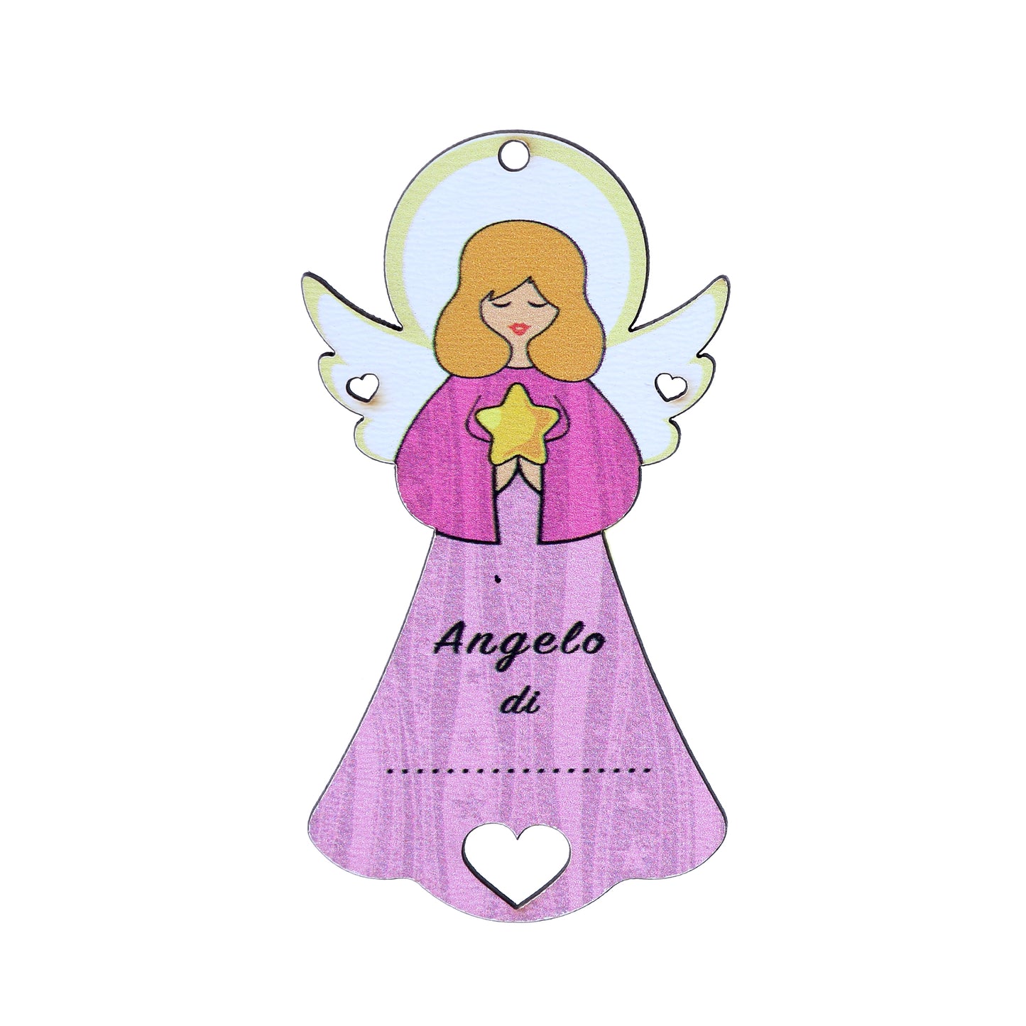 Angelo personalizzabile rosa con magnete e cordoncino 9x5 cm