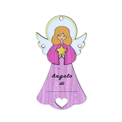 Angelo personalizzabile rosa con magnete e cordoncino 9x5 cm