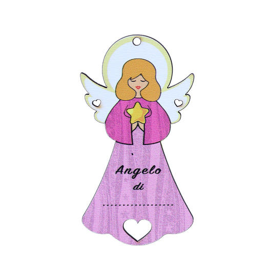 Angelo personalizzabile rosa con magnete e cordoncino 9x5 cm