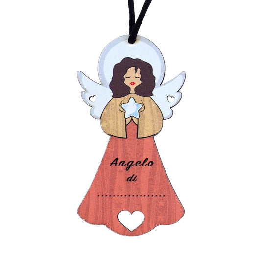 Angelo personalizzabile rosso con magnete e cordoncino 9x5 cm