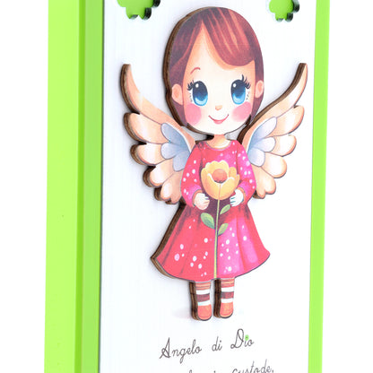 Quadro in legno Angelo con preghiera Angelo di Dio. Altezza 26 cm