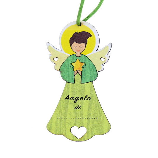 Angelo personalizzabile verde con magnete e cordoncino 9x5 cm