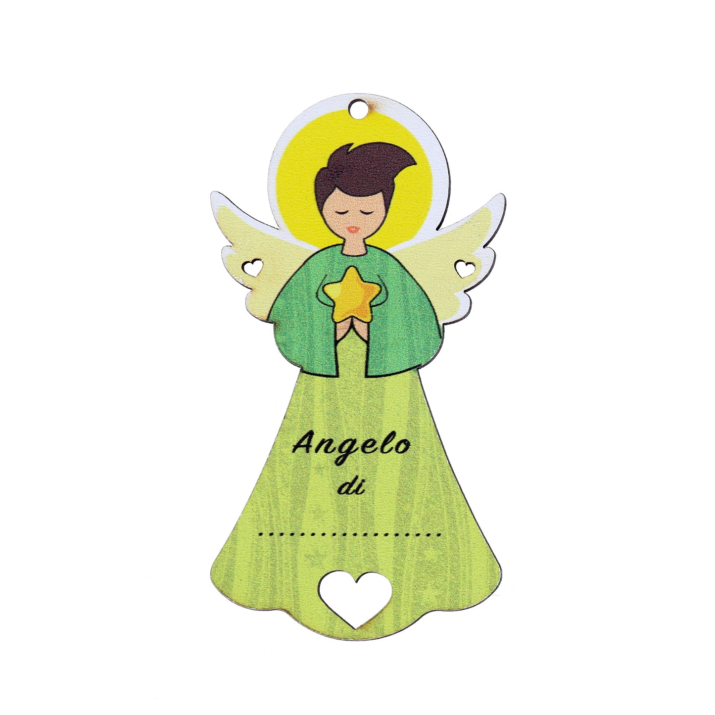 Angelo personalizzabile verde con magnete e cordoncino 9x5 cm