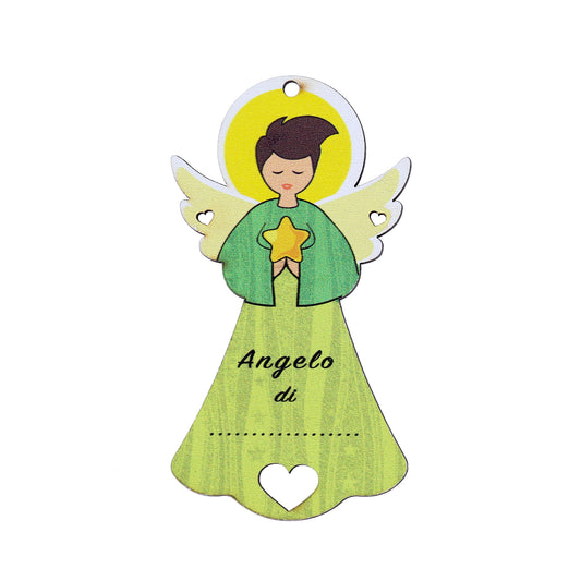 Angelo personalizzabile verde con magnete e cordoncino 9x5 cm