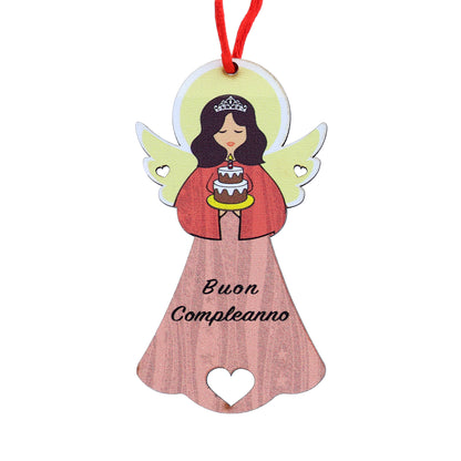 Angelo del Buon Compleanno rosa con magnete e cordoncino 9x5 cm