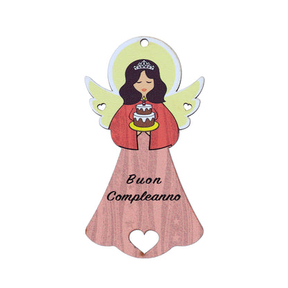 Angelo del Buon Compleanno rosa con magnete e cordoncino 9x5 cm