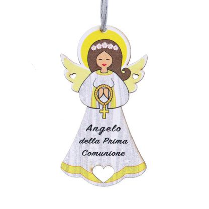 Ricordino Comunione - Angelo femmina con magnete e cordoncino 9x5
