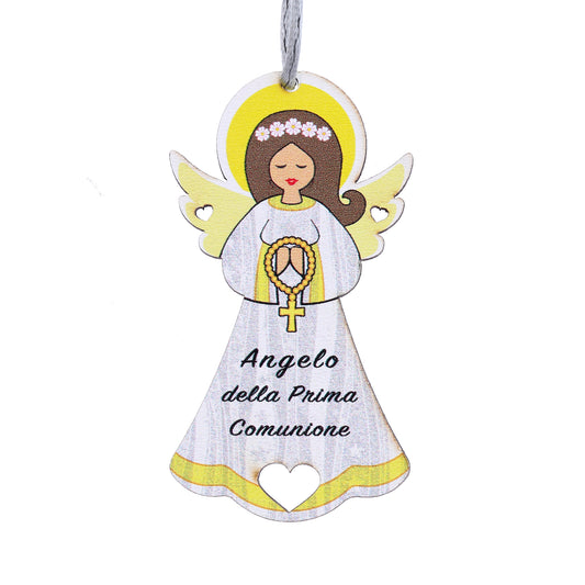 Ricordino Comunione - Angelo femmina con magnete e cordoncino 9x5