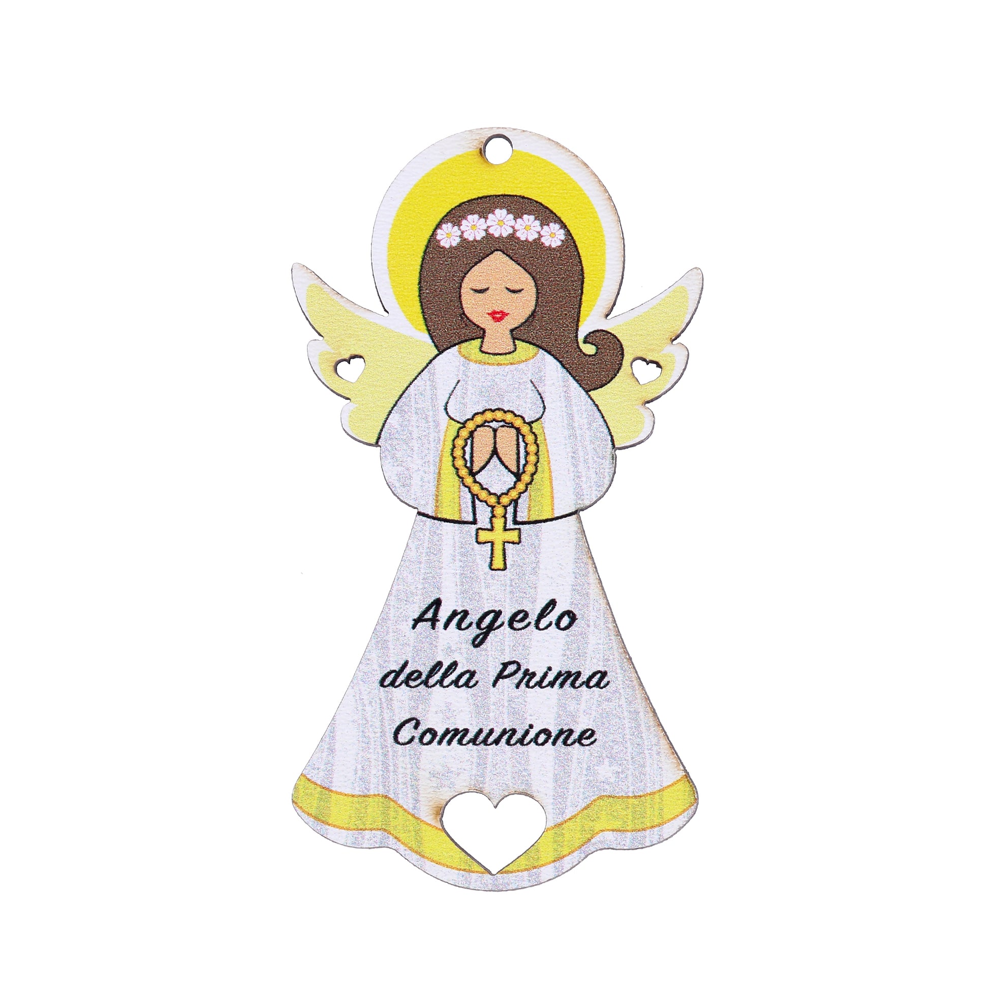 Ricordino Comunione - Angelo femmina con magnete e cordoncino 9x5