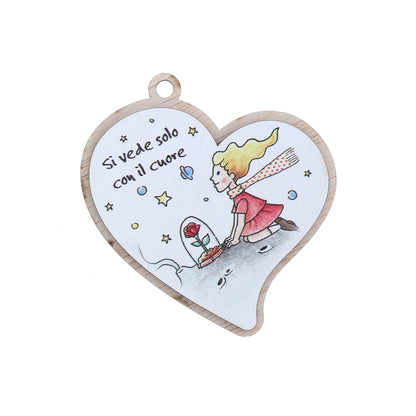 Immagine Piccolo Principe in legno a forma di cuore, con magnete e cordoncino. Altezza 8,5 cm