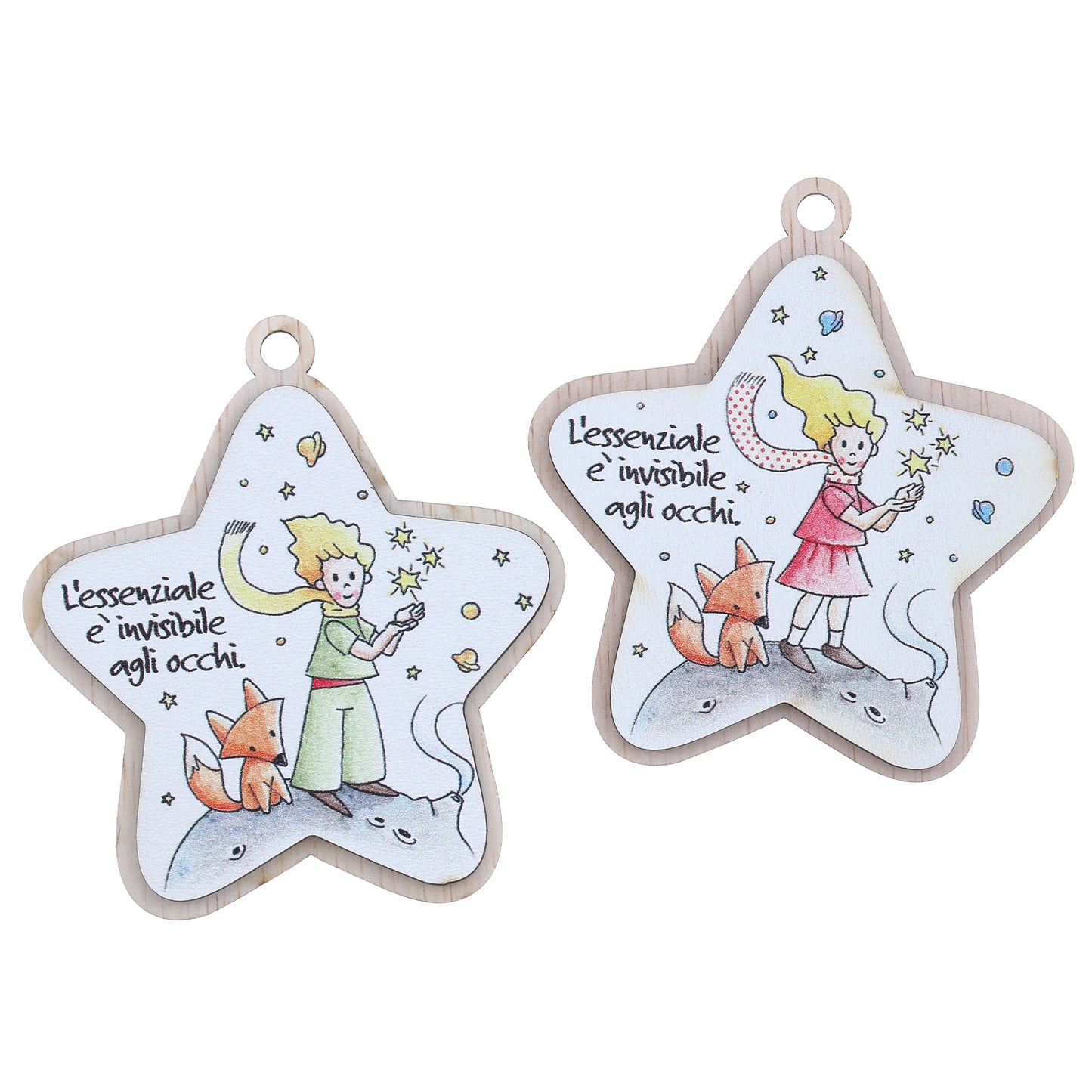 Immagine Piccolo Principe in legno a forma di stella,con magnete e cordoncino. Altezza 9 cm