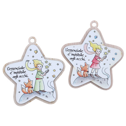 Immagine Piccolo Principe in legno a forma di stella,con magnete e cordoncino. Altezza 9 cm