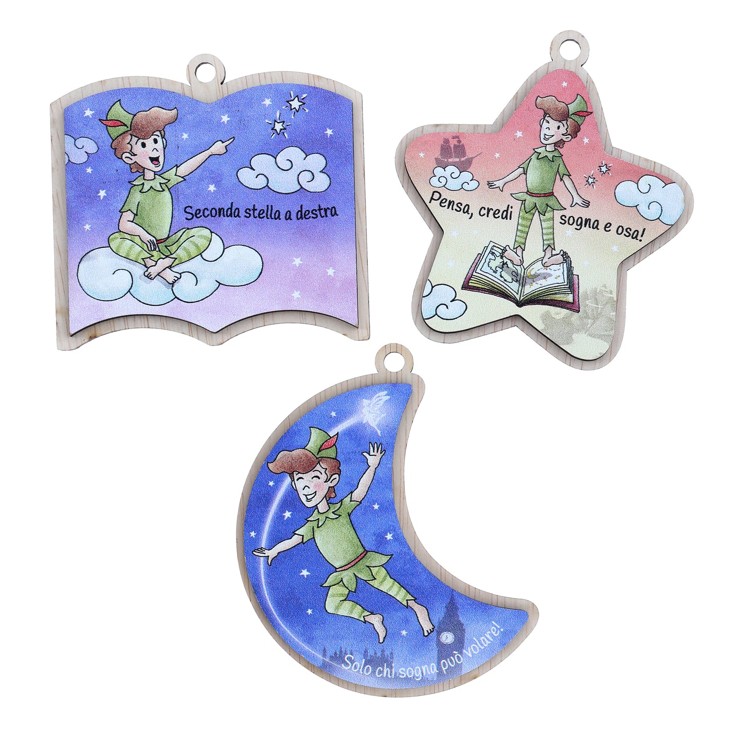 Immagine in legno Peter Pan con magnete e cordoncino