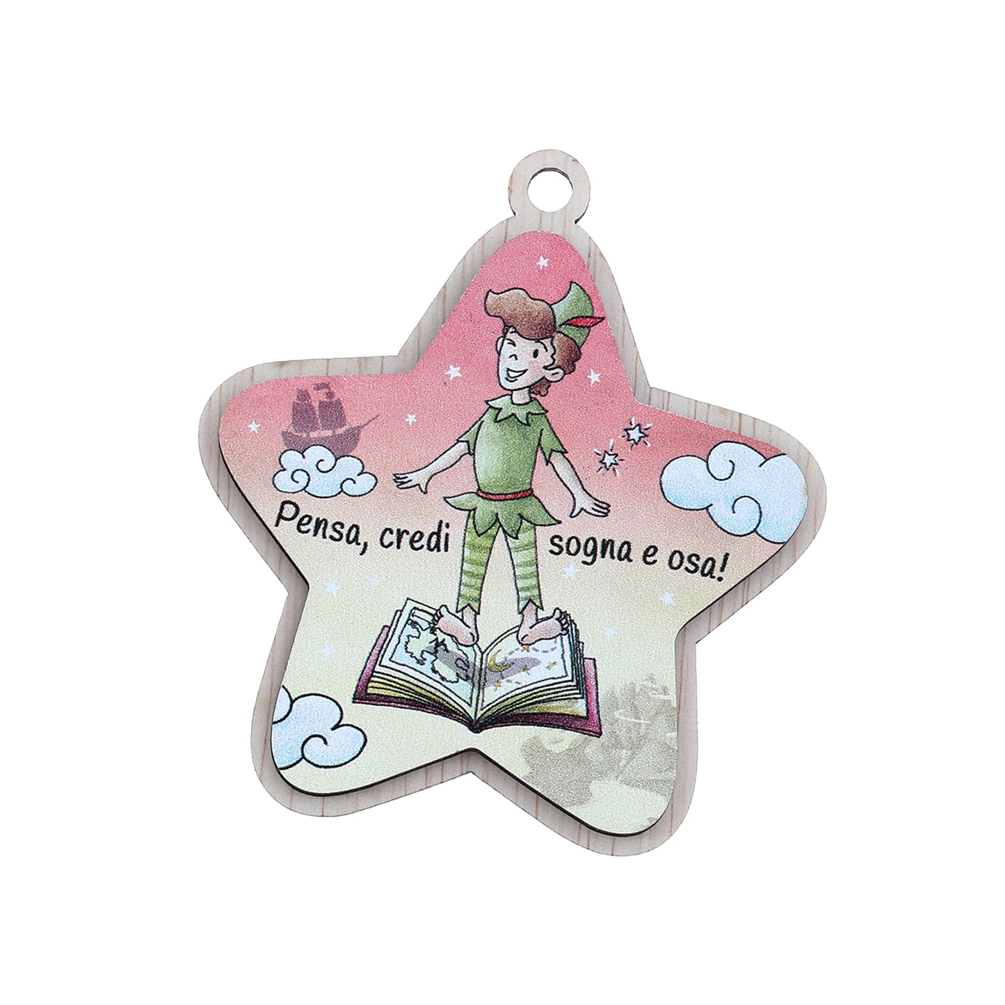 Immagine in legno Peter Pan con magnete e cordoncino