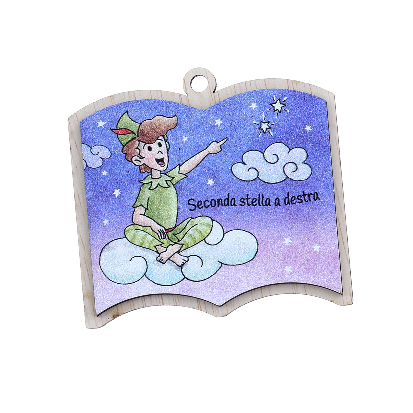 Immagine in legno Peter Pan con magnete e cordoncino