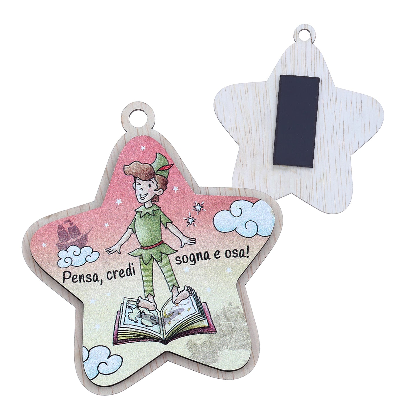 Immagine in legno Peter Pan con magnete e cordoncino