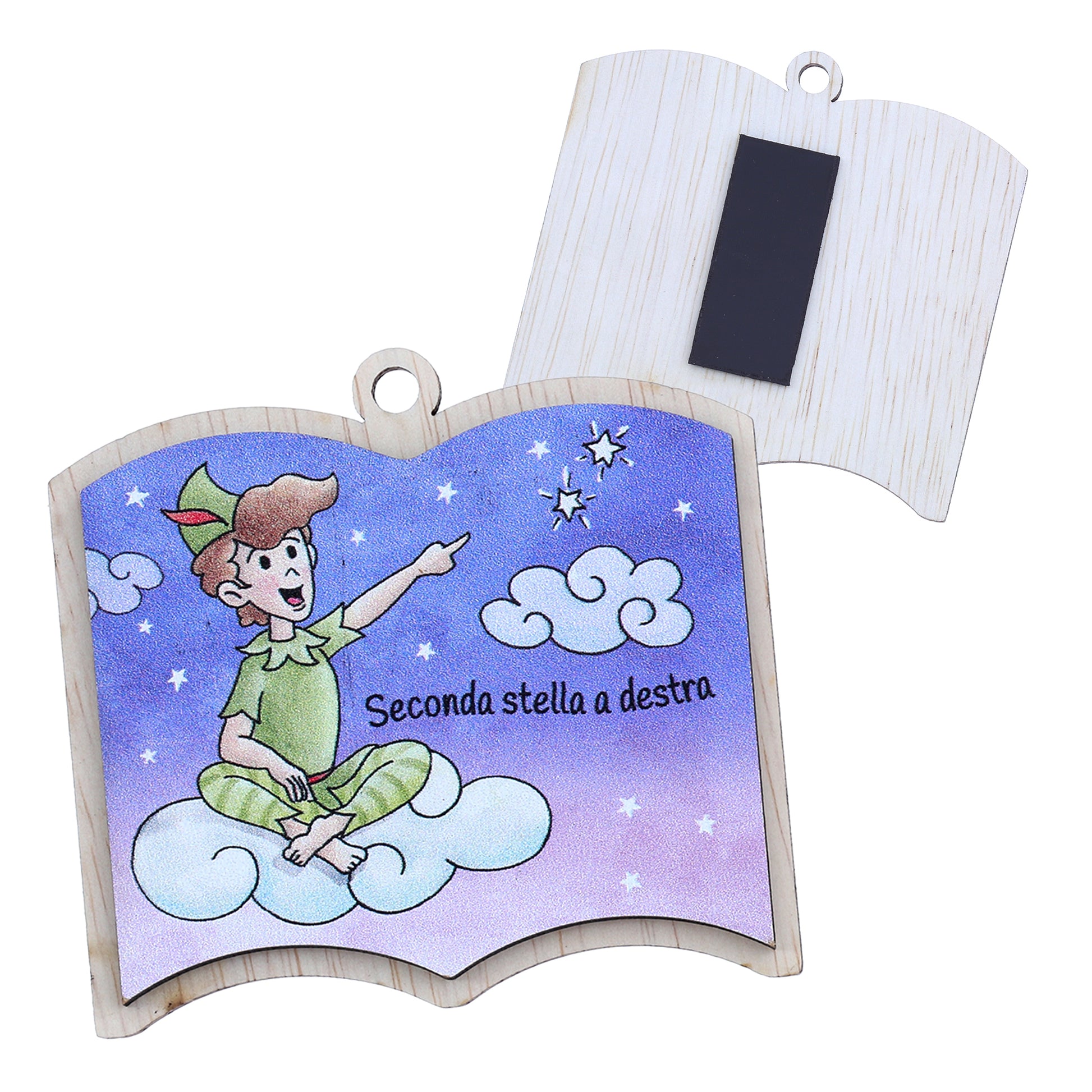 Immagine in legno Peter Pan con magnete e cordoncino
