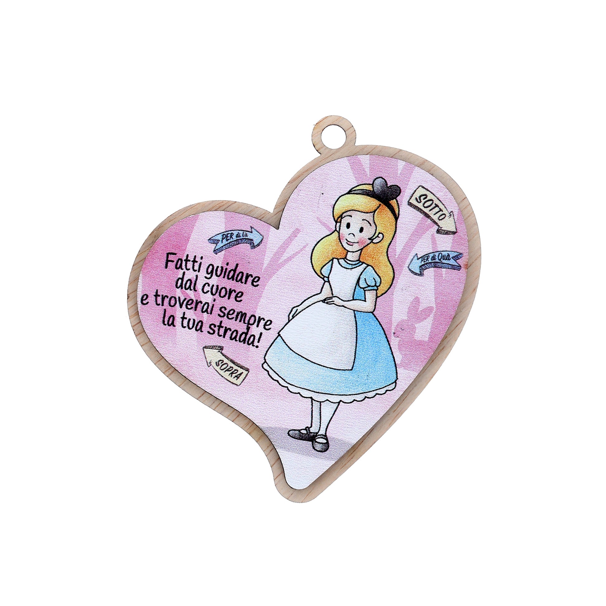 Immagine in legno Alice nel paese delle meraviglie con magnete e cordoncino