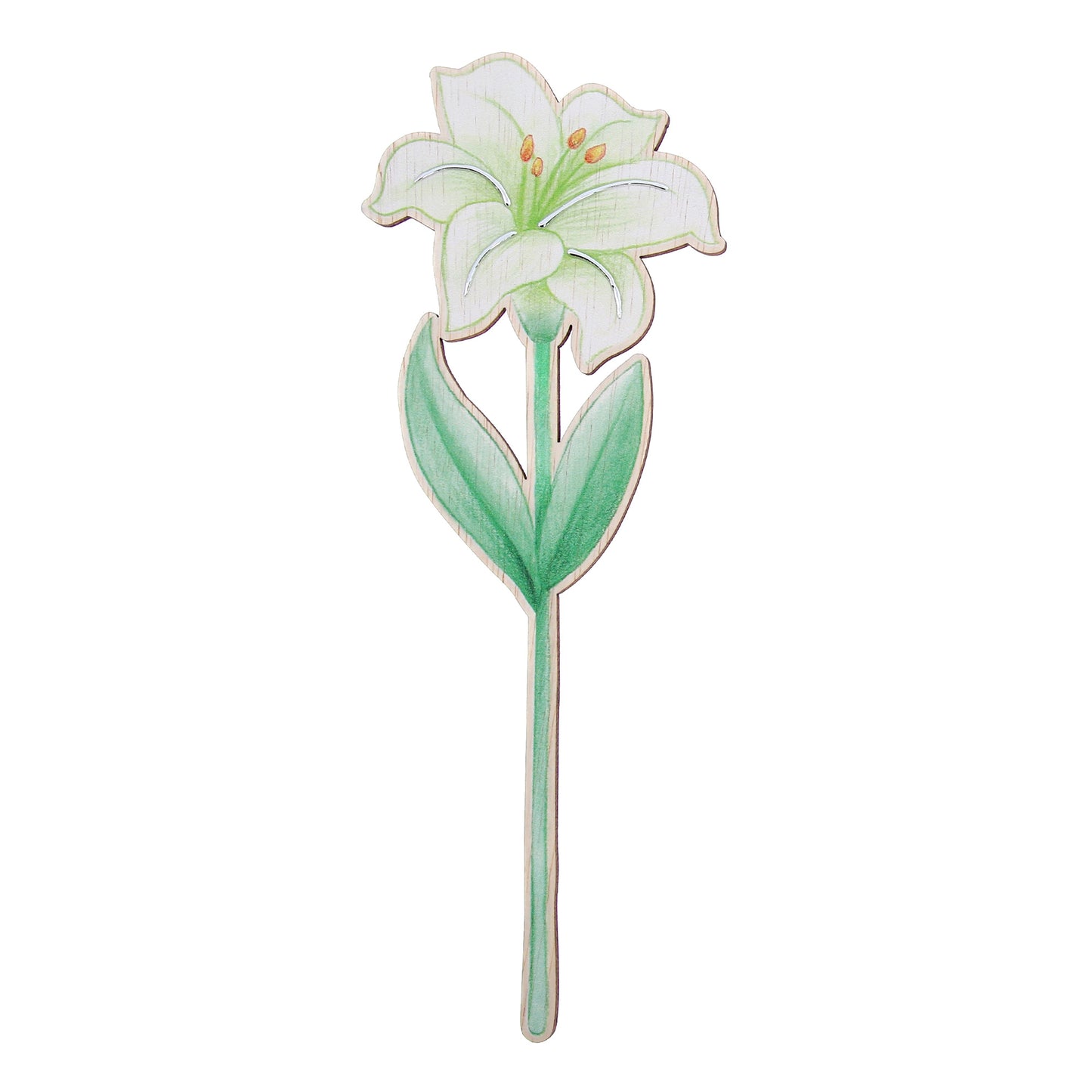 Fiore in legno completo di segnalibro e confezione. Altezza 25,5 cm
