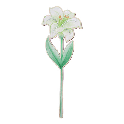 Fiore in legno completo di segnalibro e confezione. Altezza 25,5 cm