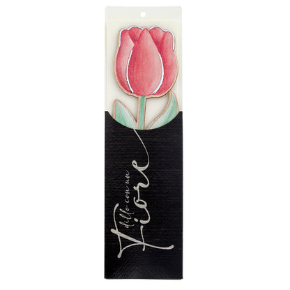 Fiore in legno completo di segnalibro e confezione. Altezza 25,5 cm