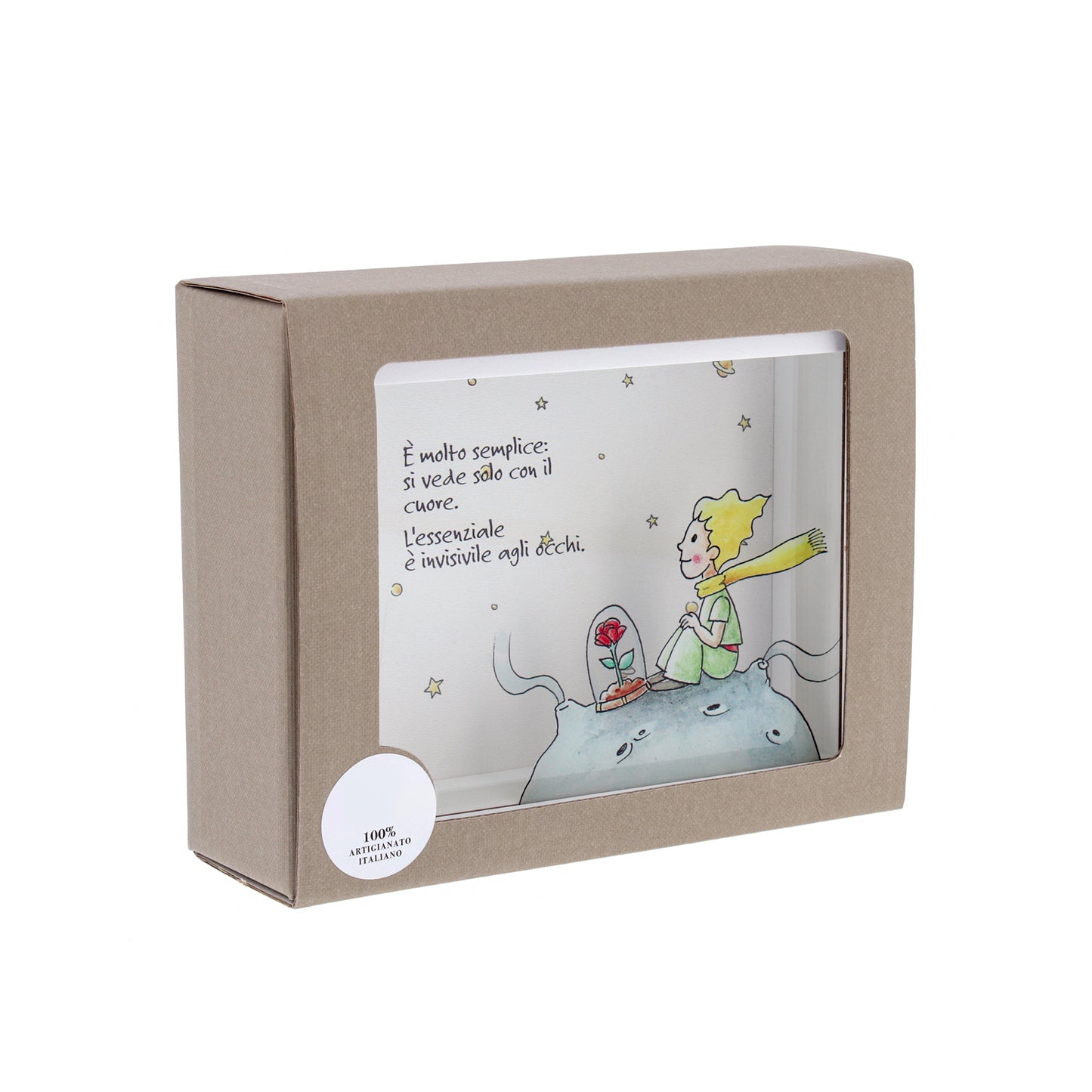 Salvadanaio in legno e plexiglass, Piccolo Principe. Dimensioni 12,5x16 cm