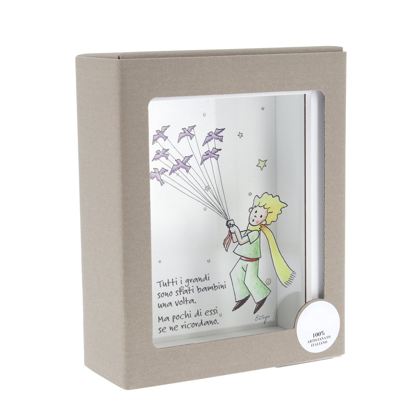 Salvadanaio in legno e plexiglass, Piccolo Principe. Dimensioni 12,5x16 cm