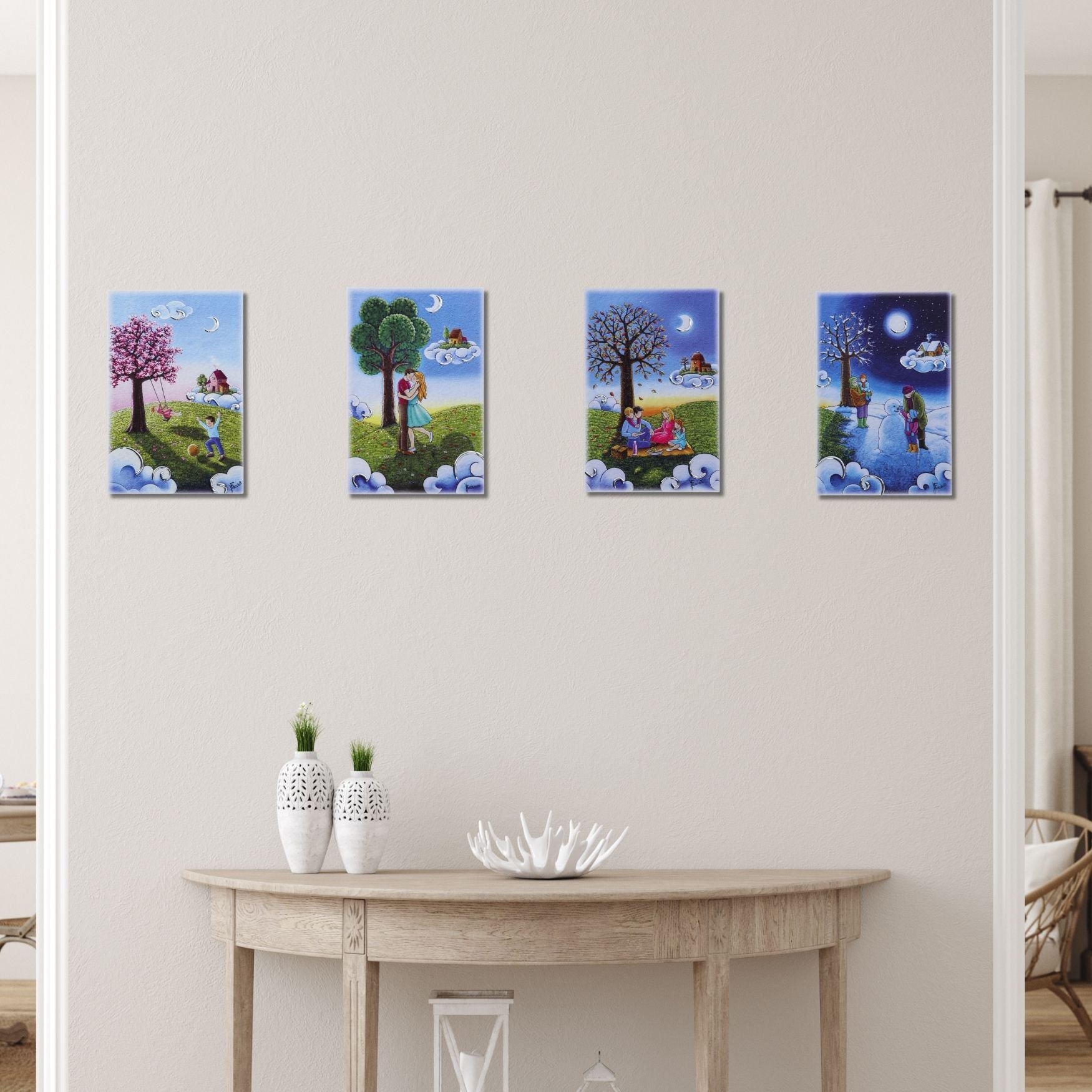 Quadro in legno con dettagli argentati soggetto Picnic in famiglia. Dimensioni 10x15 cm