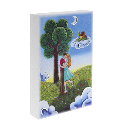 Quadro in legno con dettagli argentati soggetto Il bacio. Dimensioni 10x15 cm