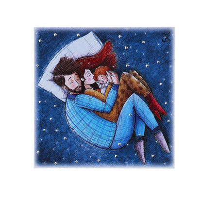 Quadro in legno con dettagli argentati soggetto Caldo Abbraccio. Dimensioni 10x10 cm