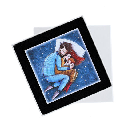 Quadro in legno con dettagli argentati soggetto Caldo Abbraccio. Dimensioni 10x10 cm