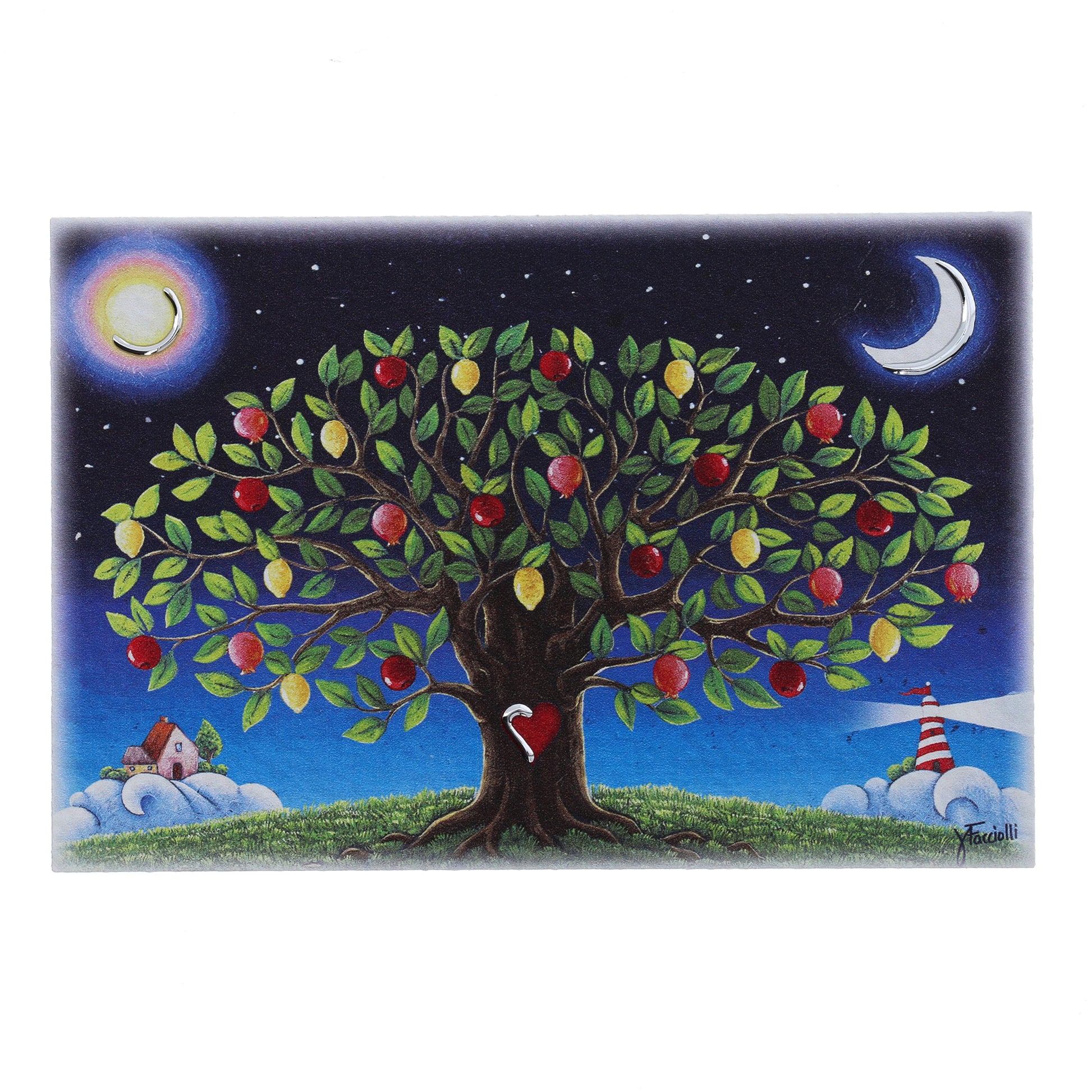 Quadro in legno con dettagli argentati soggetto Albero della Vita. Dimensioni 15x10 cm