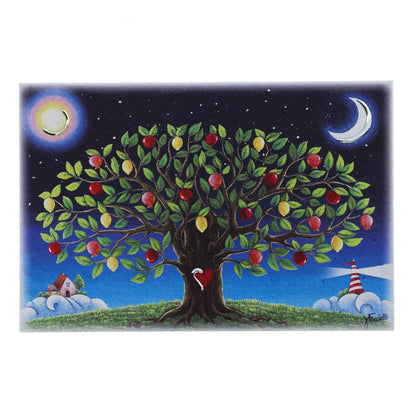 Quadro in legno con dettagli argentati soggetto Albero della Vita. Dimensioni 15x10 cm