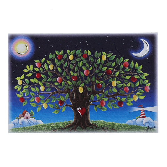 Quadro in legno con dettagli argentati soggetto Albero della Vita. Dimensioni 15x10 cm