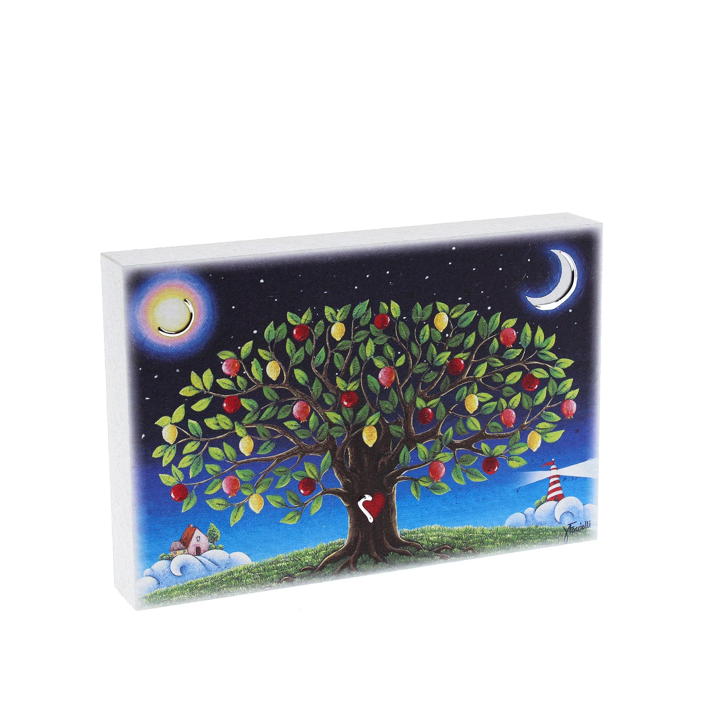 Quadro in legno con dettagli argentati soggetto Albero della Vita. Dimensioni 15x10 cm